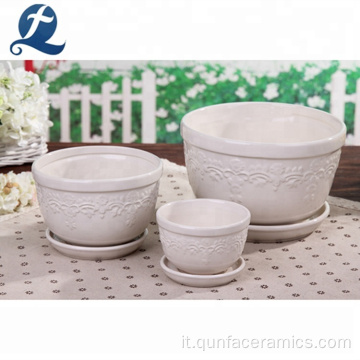 Set di 3 vasi da fiori in ceramica con rilievo